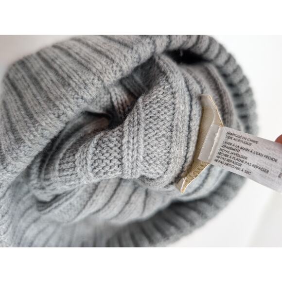MICHAEL Michael Kors Beanie with Pom Gray OS Winter Soft Ribbed Logo Metal - Picture 4 of 4